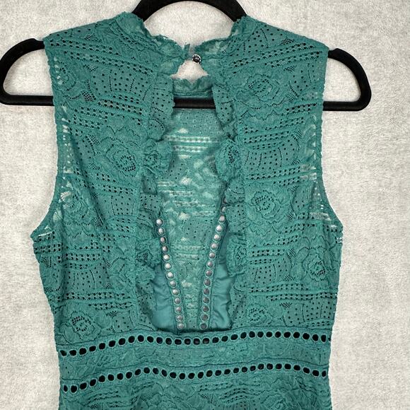 Saylor Dress Womens Medium Green Rosemary Open Back Lace Party Cocktail Holiday - Picture 5 of 12